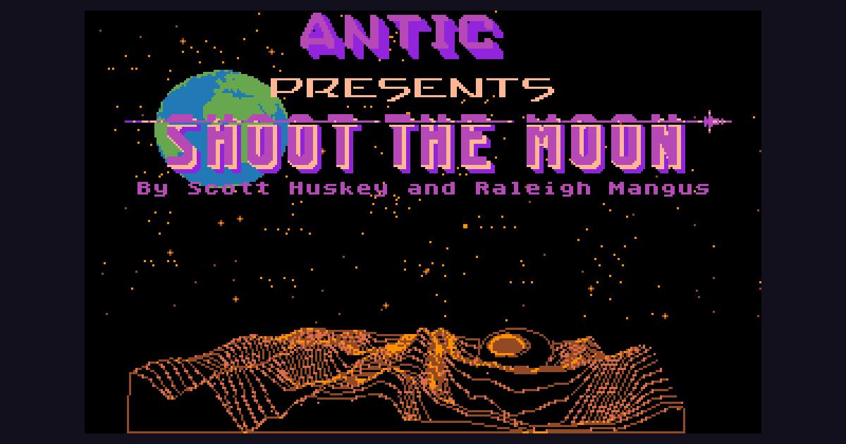 Original Shoot the Moon title artwork with Earth, stars, and an orange lunar landscape